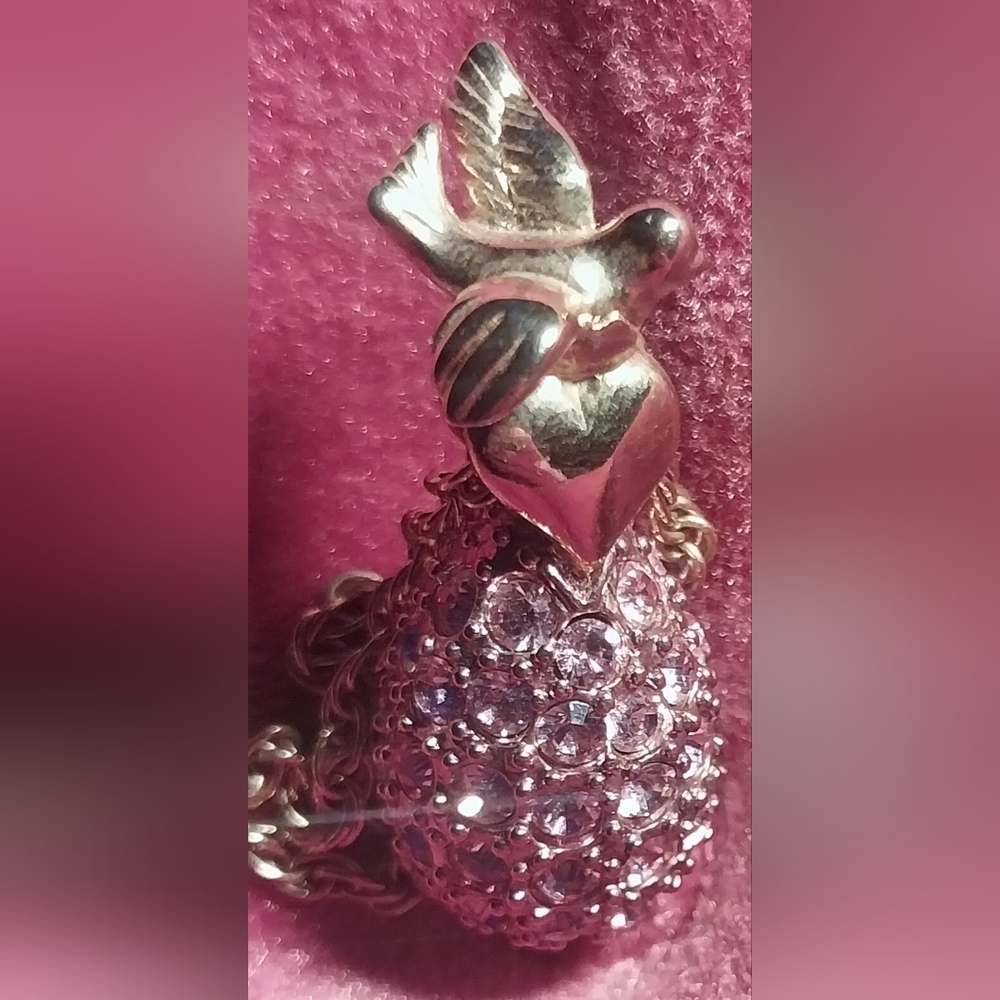 Joan Rivers Elegant Gold and Silver Pink Dove Pendant Necklace